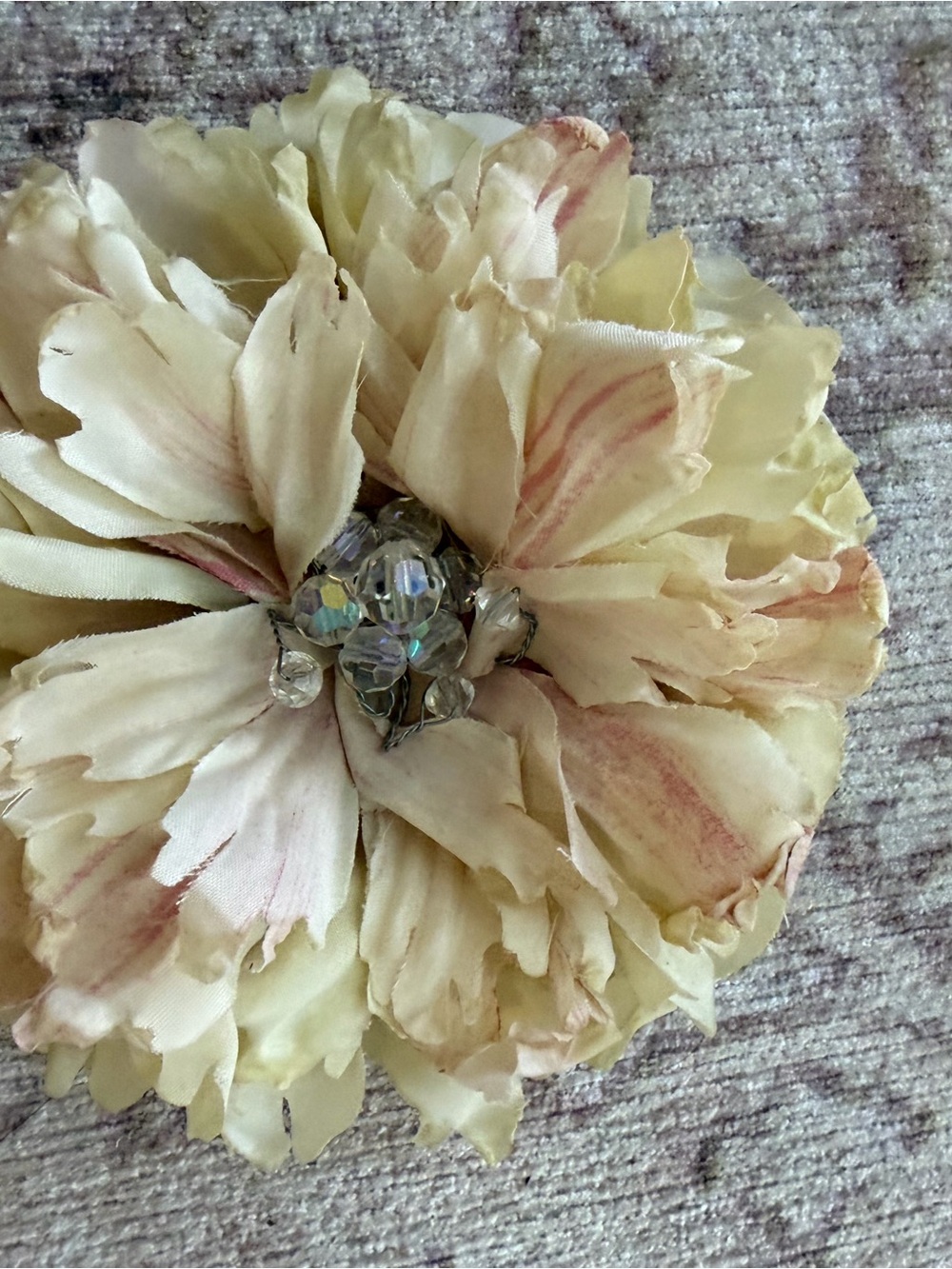 Fabric Floral Hair Clip in Cream with Soft Pink Accents